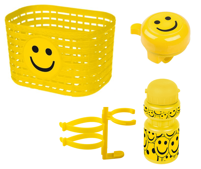 Cykelkurv   Ringeklokke   Flaske    Holder Med Smileys   Gul