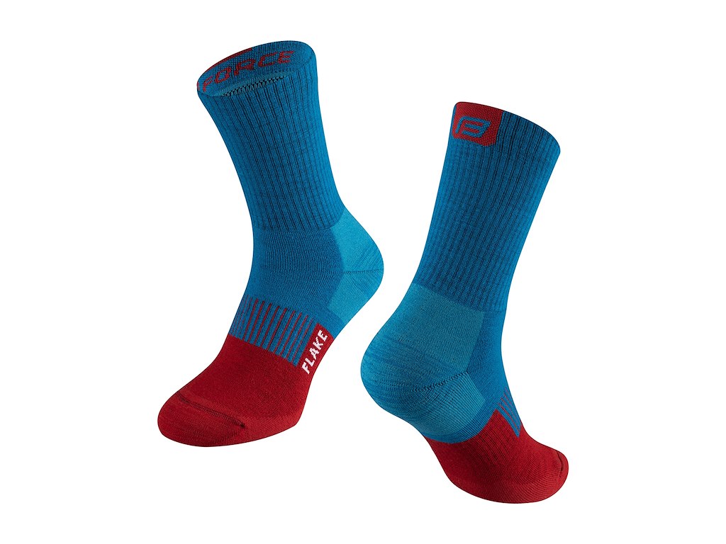 Force Flake Merino Vinterstrømper Blå Rød Strømpe Str : 42-47