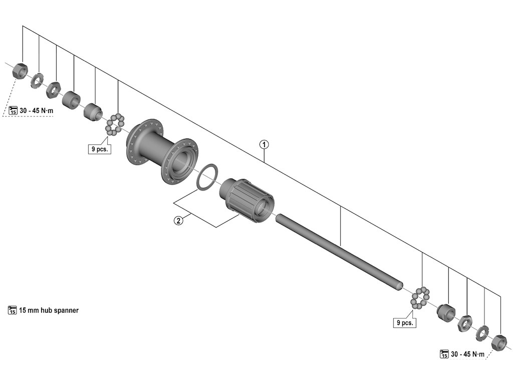 Shimano Aksel Komplet 185 Mm Lang Til Bagnav Model Fh-nn300-hm