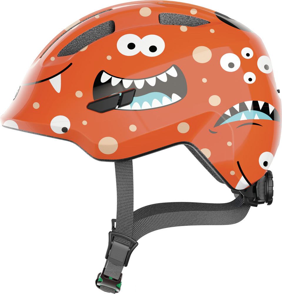 Abus Smiley Se Orange Monster Grønt Spænde Børne Cykelhjelm Small 45-50 Cm