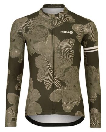 Agu Essential Striped Flower Jersey Cykeltrøje Lange ærmer Dame Forest Green Xs