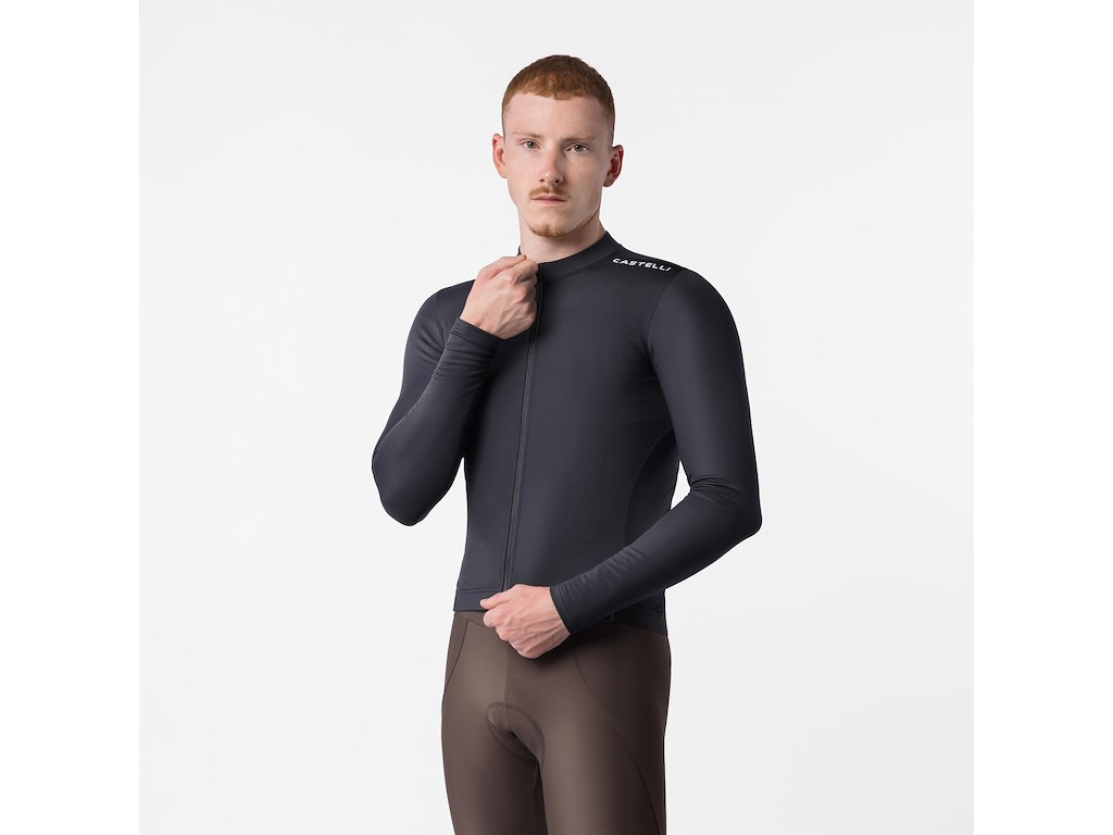 Castelli Espresso Thermal Jersey Cykeltrøje Lange ærmer Herre Sort Hvid Str