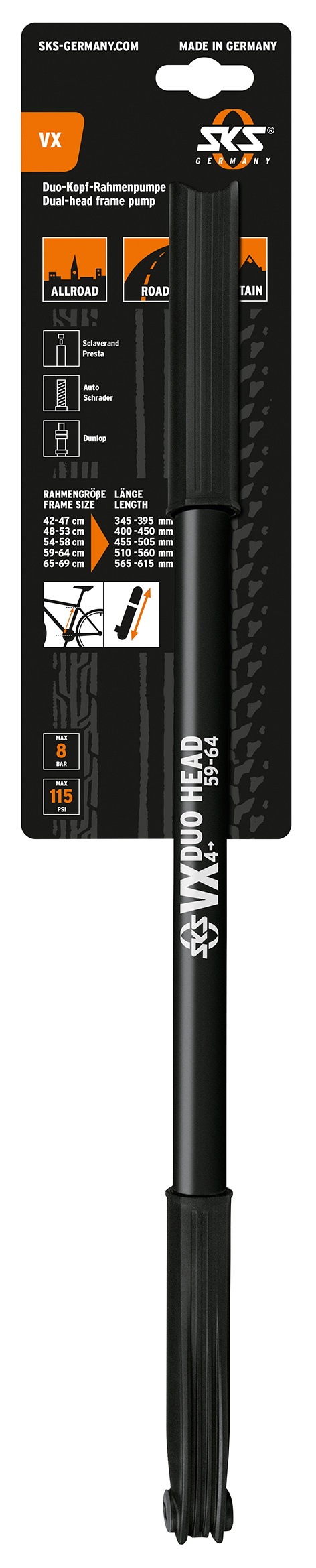 Sks Vx   Håndpumpe 510-560mm Multi Ventil 6bar 87psi Sort