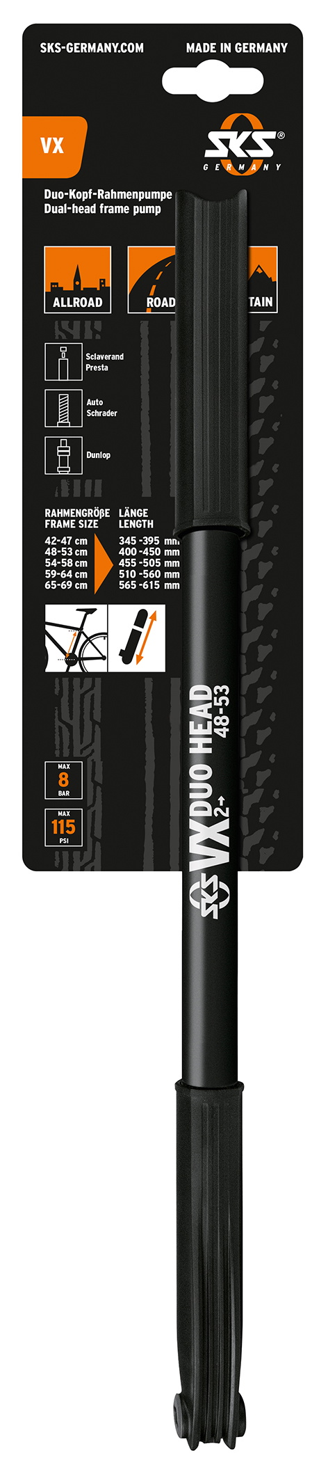 Sks Vx Håndpumpe 400-450mm Multi Ventil 6bar 87psi Sort