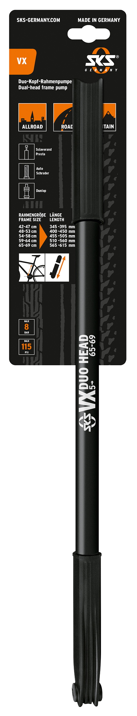 Sks Vx   Håndpumpe 565-615mm Multi Ventil 6bar 87psi Sort