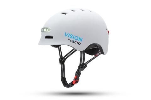 Hecto  Vision Hvid Cykelhjelm Med Indbygget Led-lys Large  58-61 Cm