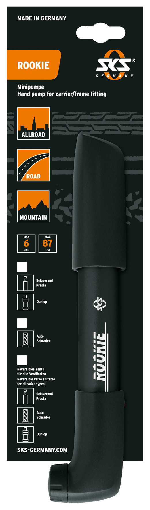 Sks Rookie No Minipumpe 285-300mm Multi Ventil 6bar 87psi Sort