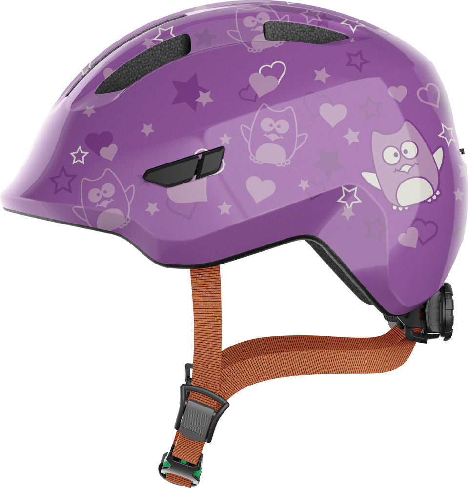 Abus Smiley Se Purple Star Grønt Spænde Børne Cykelhjelm Small 45-50 Cm