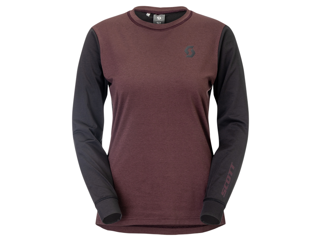 Scott Vertic Pro Mid Ls Tee Cykeltrøje Lange ærmer Dame Cocoa Red Sort Str