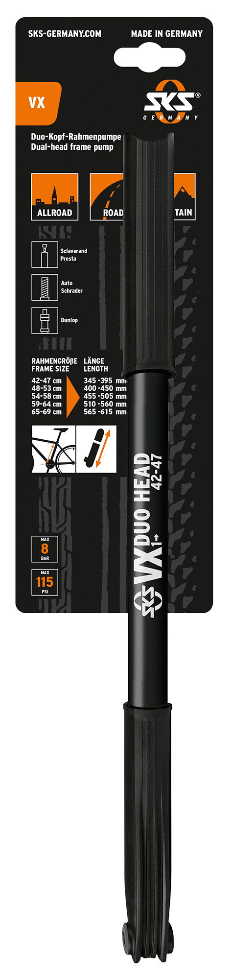 Sks Vx   Håndpumpe 345-395mm Multi Ventil 6bar 87psi Sort